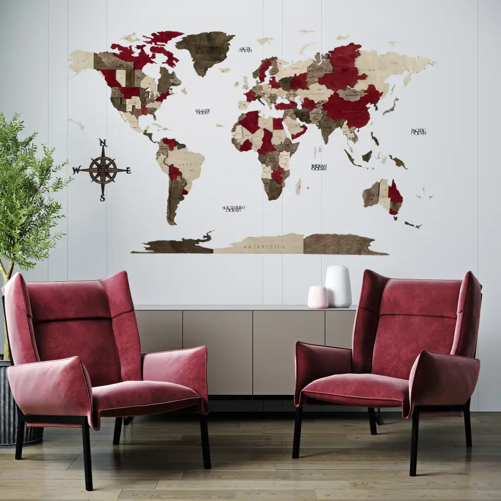 3D дървена карта на света Бордо