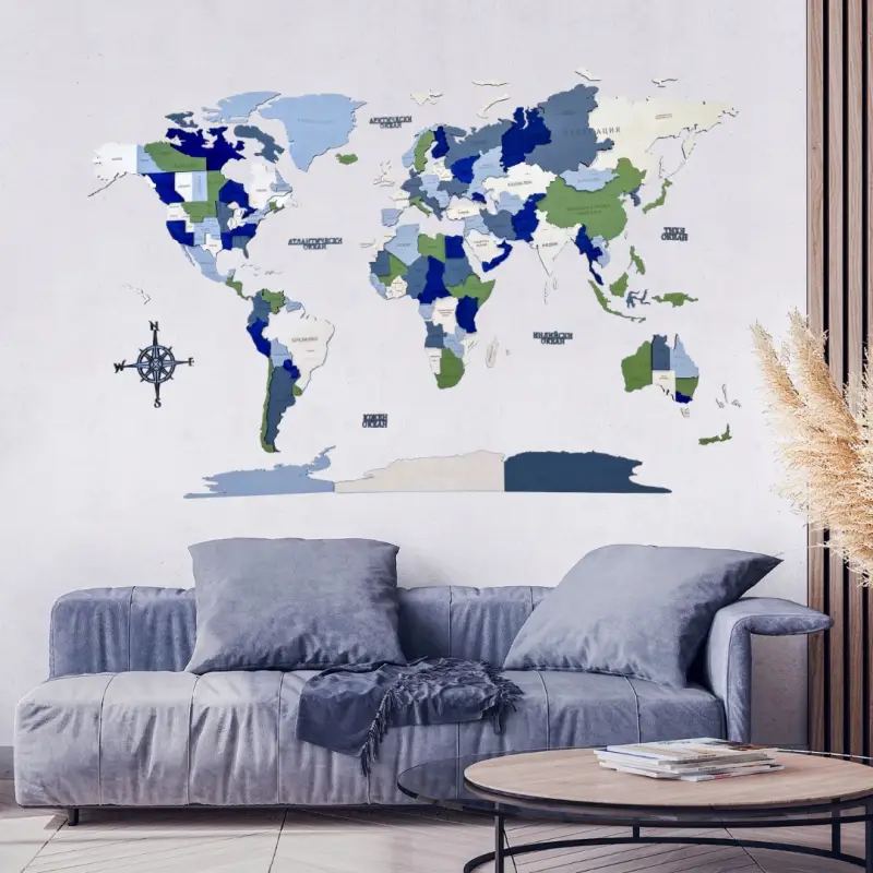 Harta Lumii 3D Summer Breeze (Lemn, Optiune LED)