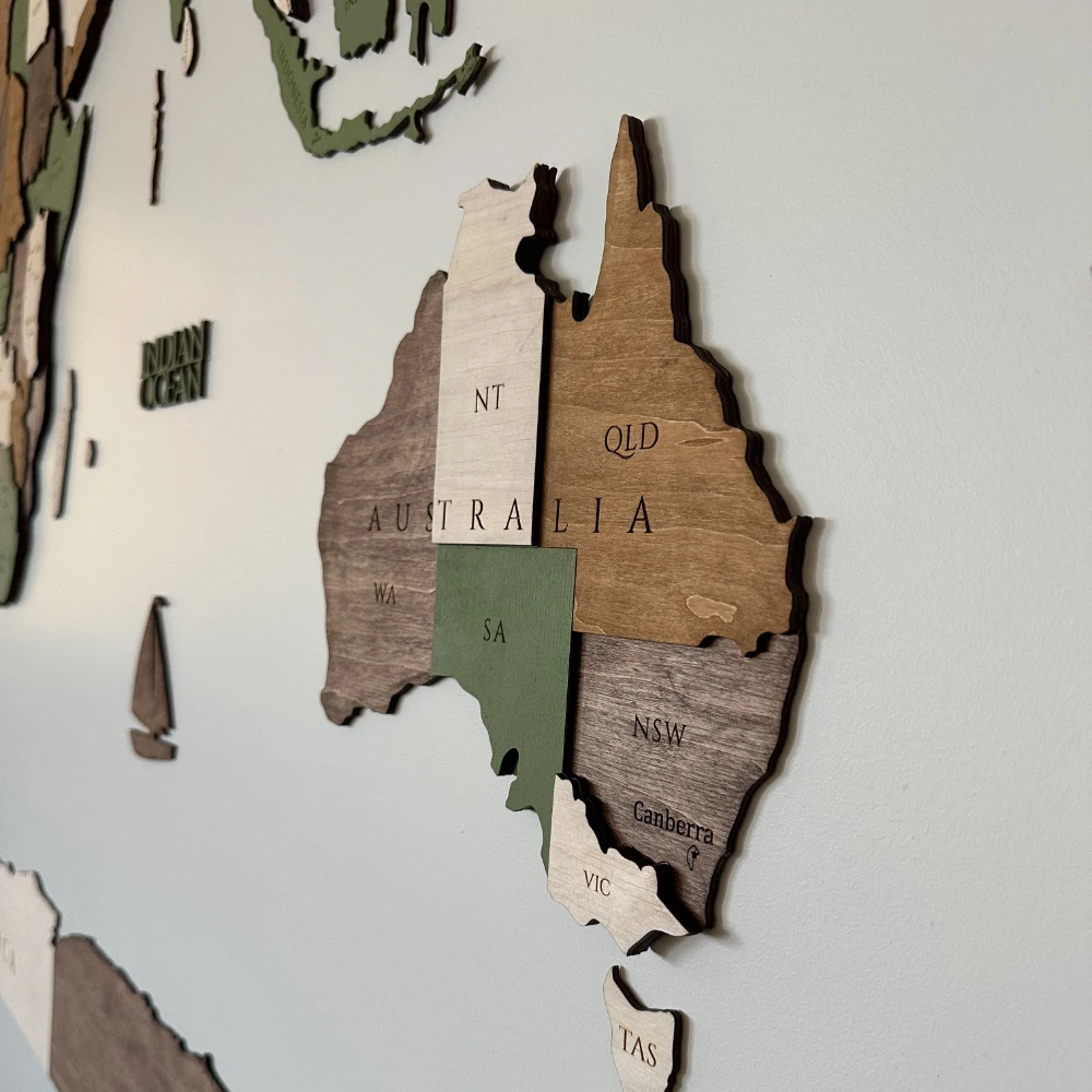 Harta Lumii 3D Green Olive (Lemn, Optiune LED) - imagine 2