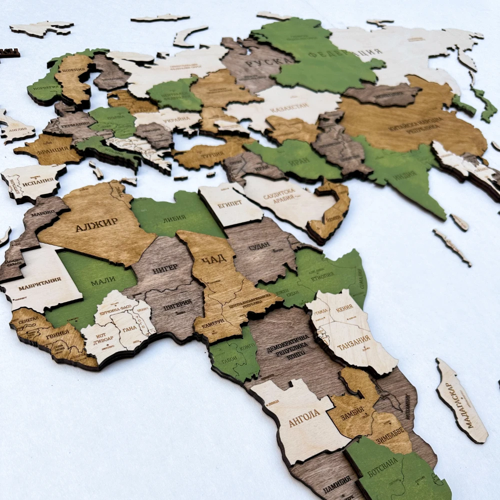 Harta Lumii 3D Green Olive (Lemn, Optiune LED) - imagine 4