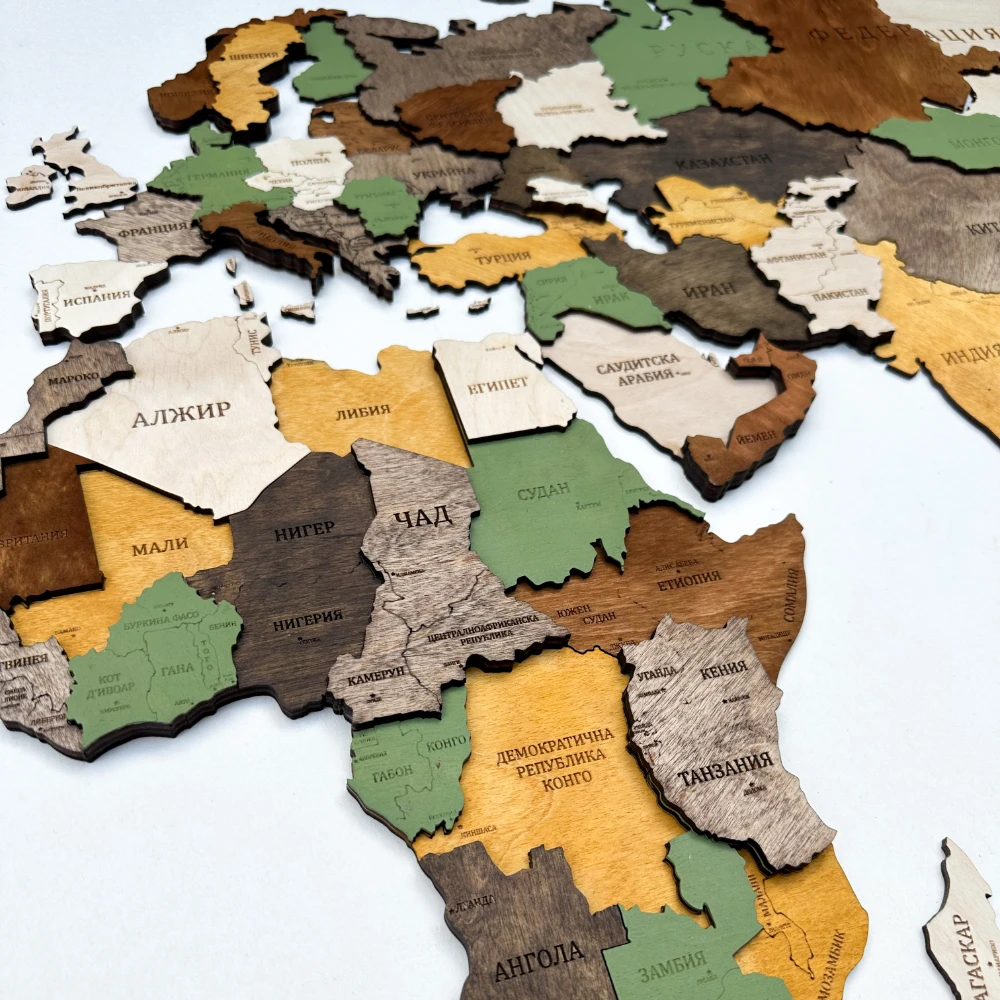 Harta Lumii 3D Autumn (Lemn, Optiune LED) - imagine 3