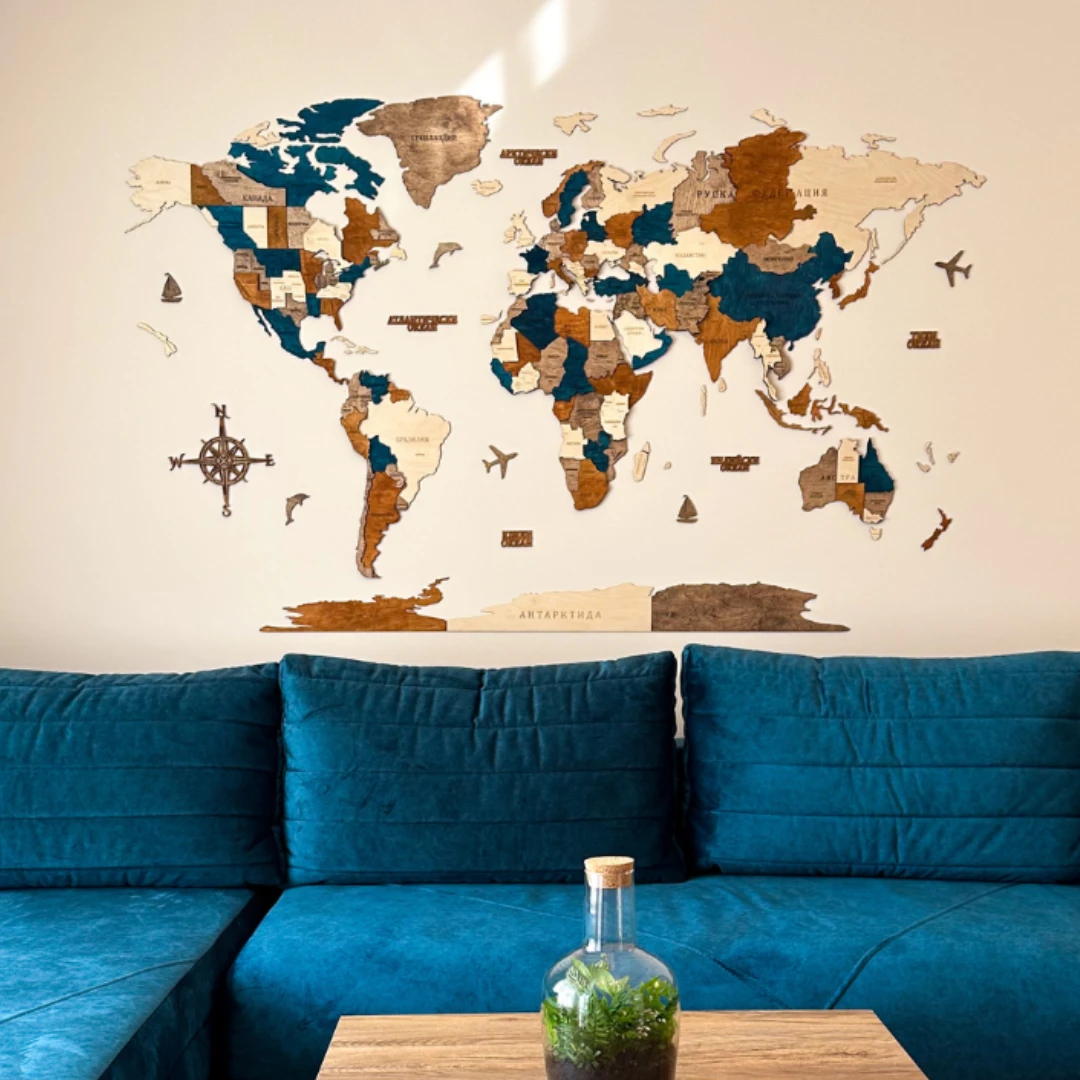 дървена 3Д карта на света Deep