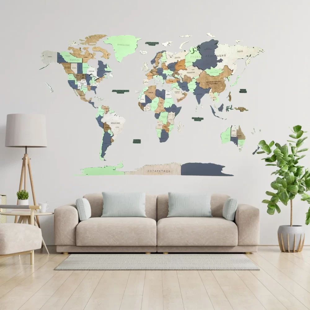 Harta Lumii 3D Mint (Lemn, Optiune LED)