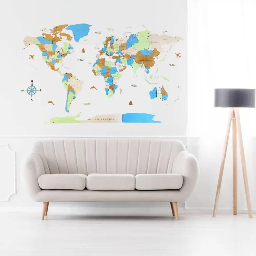 Harta Lumii 3D Tropic (Lemn, Optiune LED)