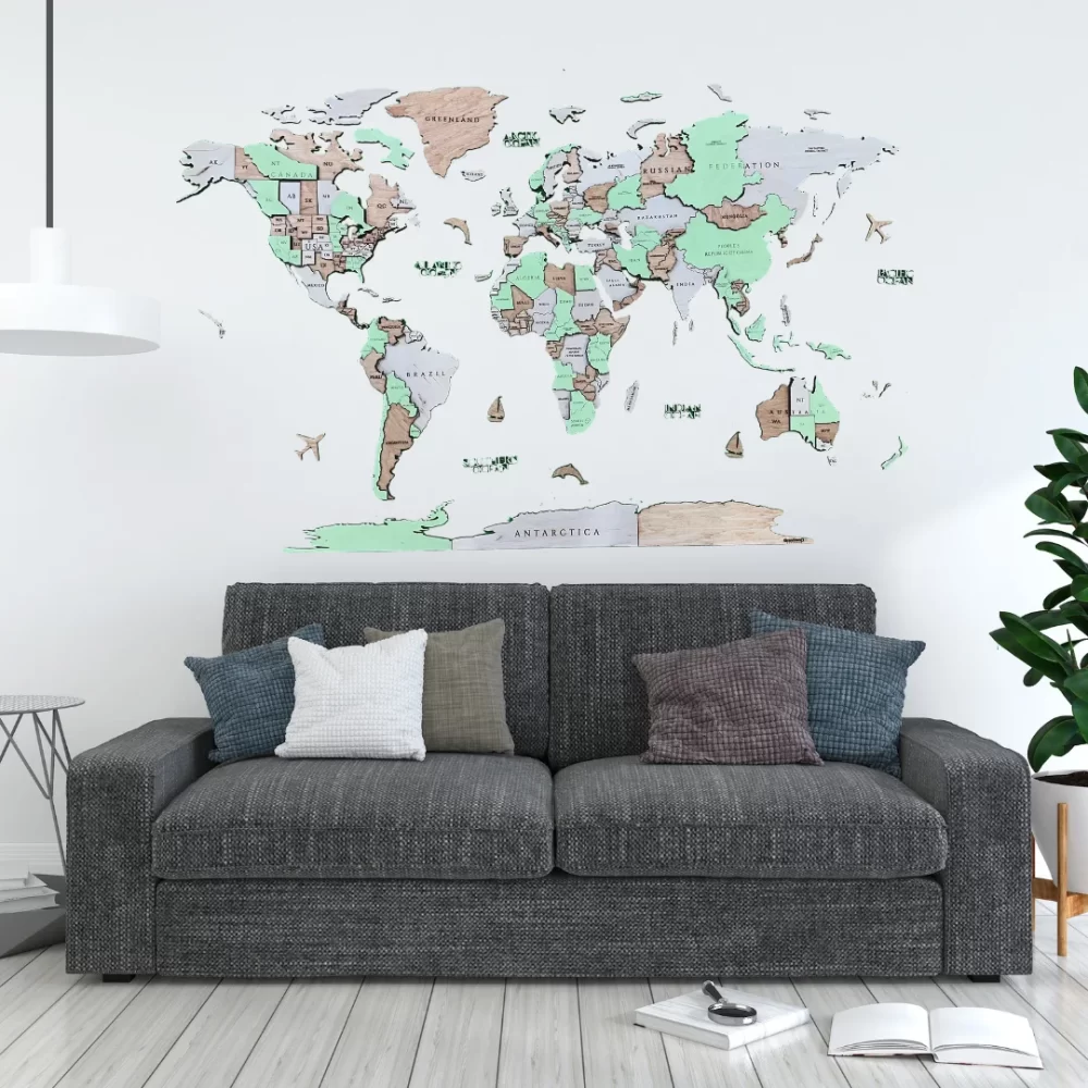 Harta Lumii 3D Grenny (Lemn, Optiune LED)