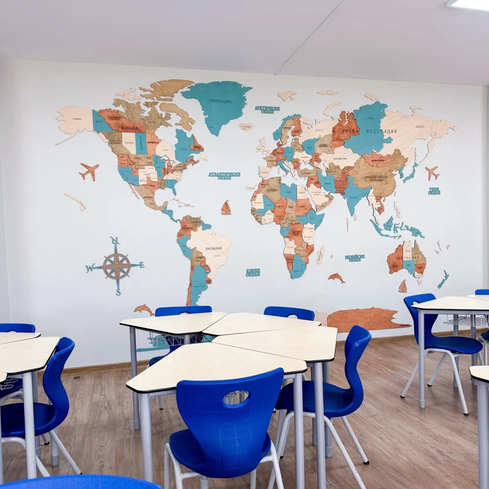 Harta Lumii 3D Flow (Lemn, Optiune LED)