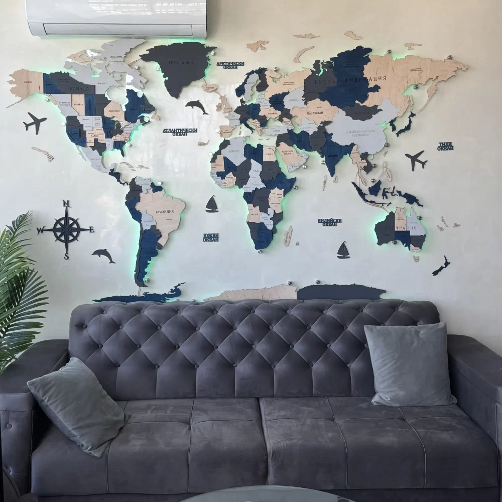 Harta Lumii 3D Corporate (Lemn, Optiune LED)